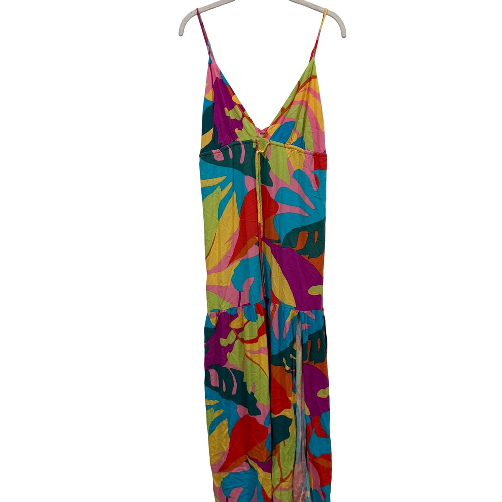 L*Space Tropical Monstera Print Maxi Dress Multi Color‎ Tiered Slit Medium